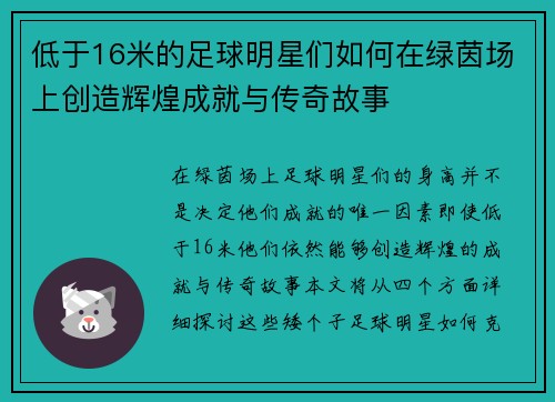 低于16米的足球明星们如何在绿茵场上创造辉煌成就与传奇故事